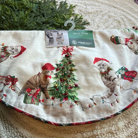 22” Round Cat Table Top Tree Skirt (for small tree) Humane Society Bells Beaded - Picture 1 of 13